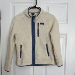 Patagonia Off-White Fleece Jacket with Navy Accents size L